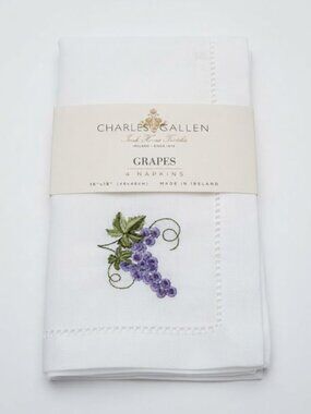NEW! SET 4 IRELAND CHARLES GALLEN SET 4 EMBROIDERED NAPKINS GRAPES 18" X 18"